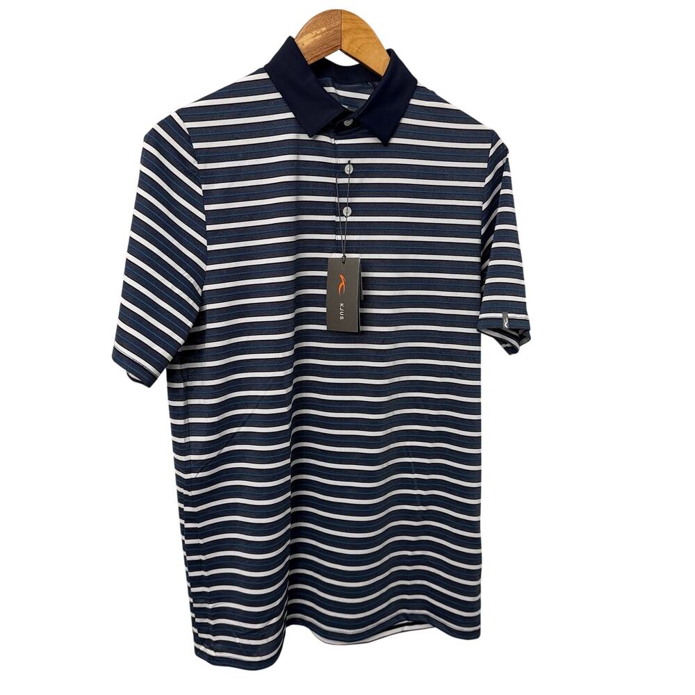 KJUS Polo Shirt Men's Small 48 Luis Blue White Striped Golf Comfort Fit